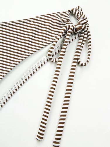 Rosegalette Women's Brown Striped Push Up Bikini Set Knot Front Tie Side Textured Swimsuit,Brown,L — view 5