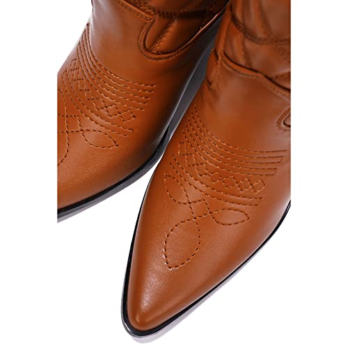 Cape Robbin Belasimo Cowboy Mid Calf Boots Women, Western Cowgirl Boots For Women With Stiletto Heels, Fashion Dress Boots For Women - Tan Size 10 #TOP2
