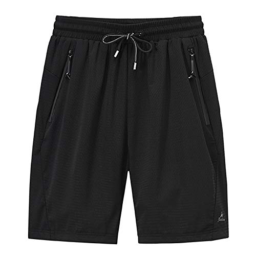 Short de sport baggy décontracté pour homme avec poches zippées et cordon de serrage respirant à séchage rapide - Noir - 4X-Large Cover