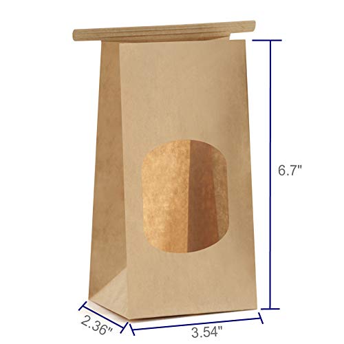 Bagdream Bakery Bags With Window 50Pcs 3.54X2.36X6.7 Inches Small Paper Bags Tin Tie Tab Lock Bags Brown Window Bags, Coffee Bags, Cookie Bags, Treat Bags #TOP1