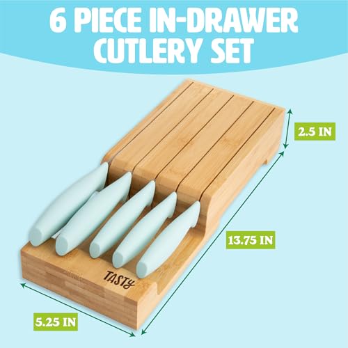 Tasty In-Drawer Kitchen Knife Set, Space-Saving Cutlery and Kitchen Organizer, Includes Chef, Bread, Santoku, Utility and Paring Knives, 6-Piece, Aqua by Tasty - Image 7