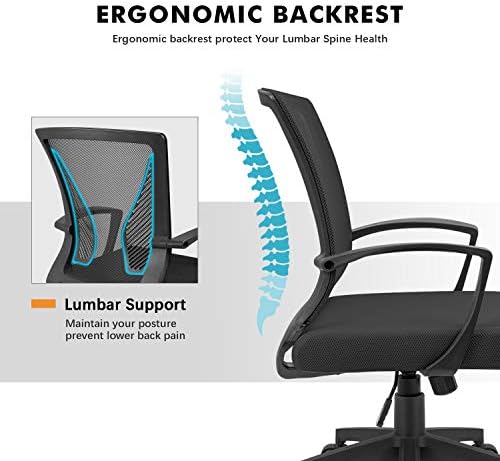 Homall Office Chair Mesh Chair Ergonomic, Computer Chair Adjustable Seat Height with Back Support and Arms, Desk Chair Comfy, Study Chair for Home, Office and Executive Max 125KG (Black)