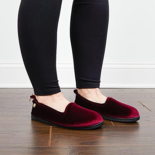 Dearfoams Women's Rachel Shiny Velour Closed Back Slipper, Burgundy, Large | Image 3