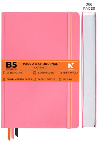 Image of NEORAH -B5 DOTTED | 368 Pages - 110 Gsm | PAGE A DAY JOURNAL (25x17.5 cm)-Hardcover Dot Grid Notebook |Back Pocket |3 Silk Book Mark - Completely HANDMADE for Journaling,Note Taking- PINK