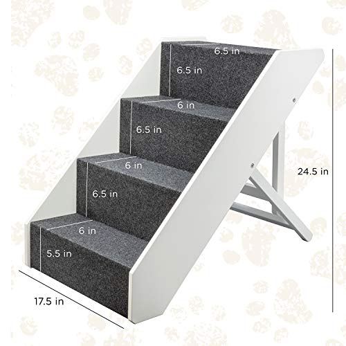 Arf Pets Wood Dog Stairs, 4 Levels Height Adjustment Wide Pet Steps, Foldable, White #TOP1