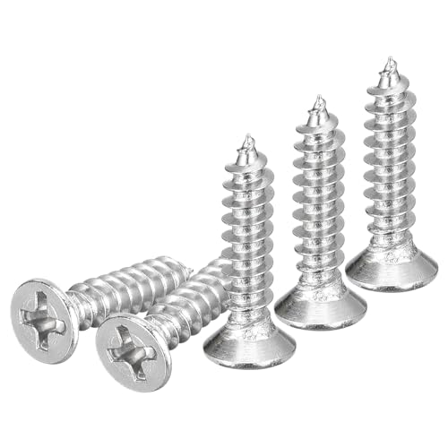 DTGN 100Pcs M4x20mm Flat Head Wood Screws, 304 Stainless Steel Phillips Self Tapping Screws - Good for Woodworking, Furniture - Silver