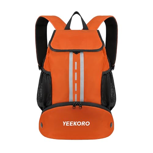 YEEKORO Soccer Backpack Multifunctional Sport Gym Bags Lightweight Soccer Bag with Shoe Compartment for Football Basketball Volleyball（Basic Model，Orange）