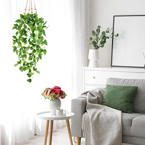 Cewor Fake Hanging Plant With Pot, Artificial Hanging Plant Vine For Home Decor Indoor, Macrame Plant Hanger With Fake Vines Faux Hanging Planter Greenery For Bedroom Bathroom Kitchen Office Decor #TOP6