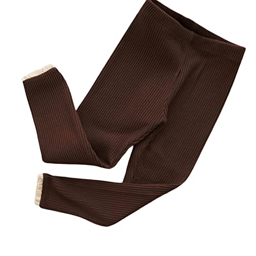 Yoiwhaayo Toddler Baby Girl Fall Winter Leggings High Waist Solid Color Ribbed Lace Slim Long Pants Tights Outfit Clothes (Brown,4-5T)