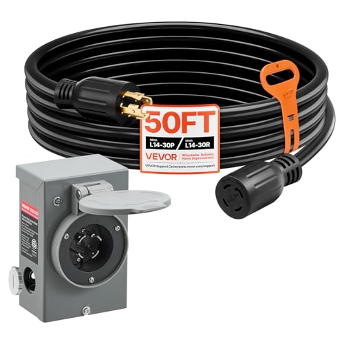 VEVOR 50 FT 30 Amp Generator Cord with Inlet Box