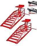 Heavy-Duty Hydraulic Car Ramps 5 T Capacity - Adjustable 9.3-14 in Height Car Ramps with Anti-Slip Triangular Plate and Ring Chain Bolt for Cars, SUVs, and Light Trucks