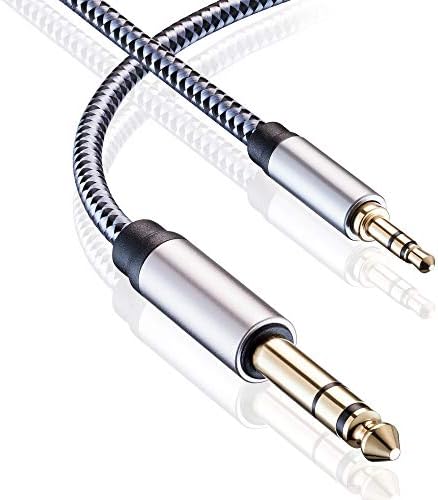 3.5mm to 6.35mm TRS Stereo Audio Cable 3M, Gold-Plated Terminal Silver Color Zinc Alloy Housing 3.5mm 1/8" Male TRS to 6.35mm 1/4" Male TRS Nylon Braided Stereo Audio Cable for iPhone, Amplifiers (3M)