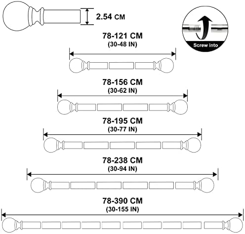 Curtain Poles for Eyelet Curtains with Round Finials, 78 to 238 cm Silver Door Curtain Rod with Brackets Fittings Set Window Curtain poles, for Bedroom, Living Room, Bathroom