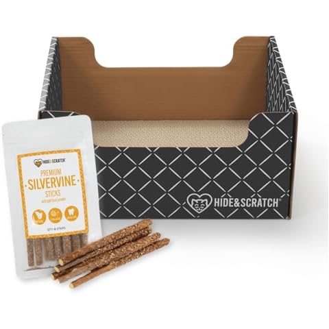 Hide & Scratch Cat Scratcher Box and Premium Silvervine Sticks with Gall Fruit Powder Cover