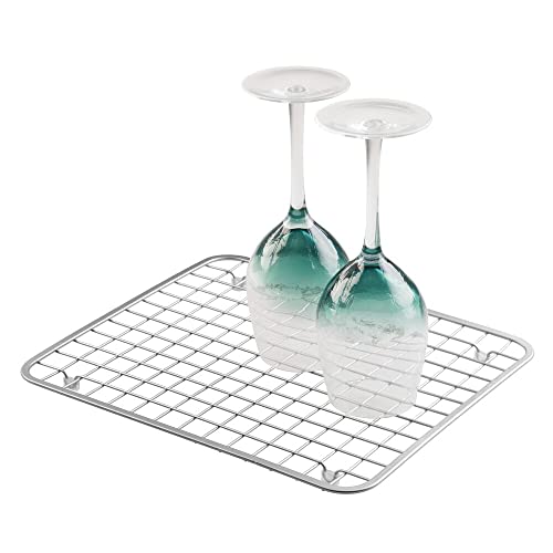 Mdesign Modern Metal Wire Kitchen Sink Metal Dish Drying Rack/Mat - Steel Wire Grid Design - Allows Wine Glasses, Mugs, Bowls And Dishes To Drain In Sink - Chrome #TOP3