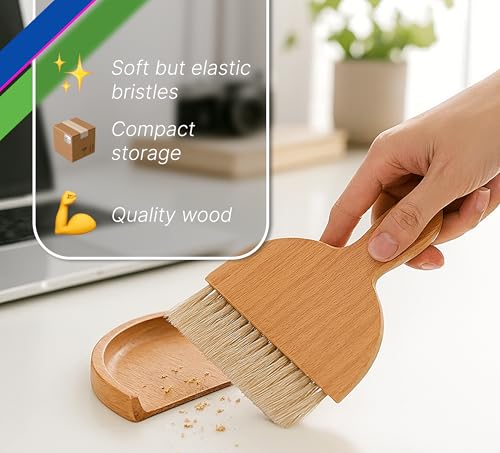 Desktop Tisch Kehrschaufel und Besen Set für Zuhause - Tragbare Reinigungsbürste und Kehrschaufel Combo mit Echtholz - Tragbare Haushaltshand Kleine Kehrschaufel und Schneebesen für alle klar - – Bild 4