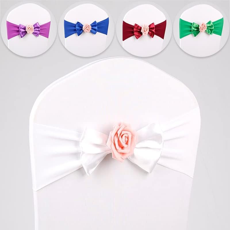 Bows sash Chair Sashes,Wedding Chair Covers, 10Pcs Chair Covers Wedding Sash Flower Satin Fabric Bow Tie Ribbon Band Decor Elasticity Hotel Party Supplies (Color : 9) (Color : 2)