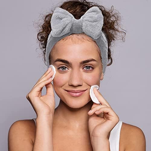 2 Pack Spa Headband ,Bowknot Coral Fleece Elastic Headband With 2 Silicone Face Mask Brush,for Women Girls Washing Face Beauty Skincare And Sports. (Gray,Pink)