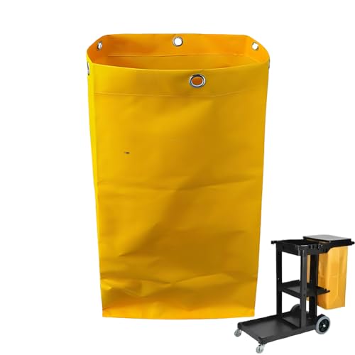 Image of Janitorial Cart Replacement Bag, Heavy Duty Reusable Waterproof Cleaning Cart Bag for Hotel Commercial Cleaning Trolleys 39 x 28 x 70 cm (Yellow)