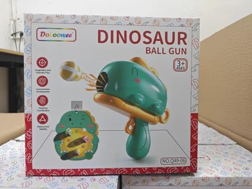 Doloowee Dinosaur Gun Shooting Game Toy, Kids Blaster Gun Shooting Game with Dart Board, 12 Sticky Balls, Kids Toy Gun for Indoor Outdoor Garden, Gift for Boys Girls 3 4 5 Years Old (Green)