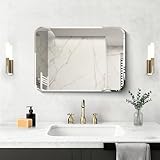 NIMURY Rechteckiger Wandspiegel, 60x45 cm rahmenloser Spiegel mit abgerundeten Ecken und geschnittenem Rand, für Badezimmer, Schlafzimmer und Wohnzimmer, horizontal und vertikal montierbar