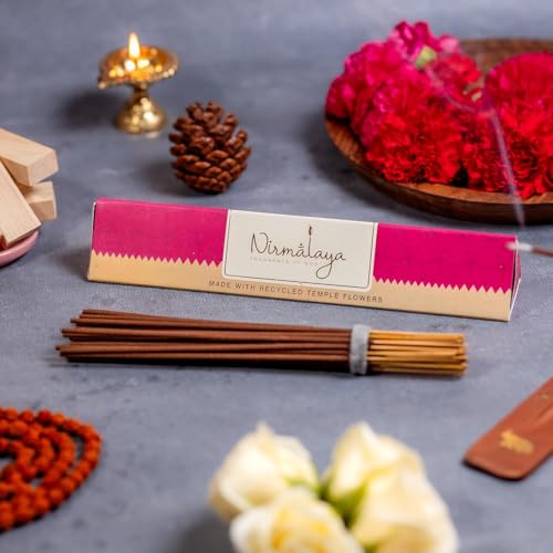 Image of Nirmalaya Premium Sandalwood, Rose, Patchouli, Jasmine Pack of 4 Incense Sticks Combo + Free Wooden Stand | 100% Natural & Charcoal-Free | Agarbatti for Pooja, Meditation, Yoga and Aromatherapy