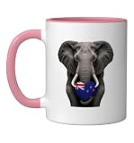 New Zealand Flag Heart Pride Heritage Elephant New Zealand Ceramic Mug, Pink/White