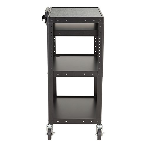 Norwood Commercial Furniture Adjustable Height Metal AV Cart with Electric Power & Sliding Tray, NOR-GNO1009-PK-SO - Thumbnail 2
