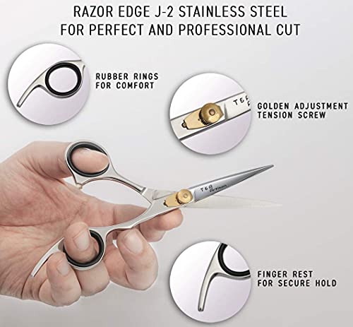 T&A Artisan Professional Hair Cutting Scissors 6.5" Premium Quality J2 Japanese Stainless Steel Barber Shears For Women Men Home Saloon Hair Dressing Barber Trimming Fine Adjustment Screw Razor Edge #TOP1