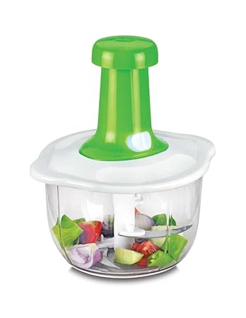 Fruit & Vegetable Chopper, with 3 Stainless Steel Blades, Food-Grade Unbreakable Plastic Container, Anti-Slip Base, and Locking System, 1100 ml, Green Colour