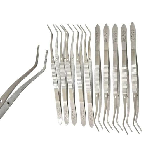 Meriam Tissue Forceps Dressing Tweezers with Guide Pin & Serrated Curved Tips | Autoclave-Safe Stainless Steel Dental Veterinary Pliers (10)