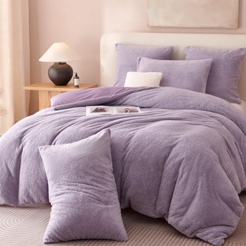 Lanqinglv Plüsch Bettwäsche 135x200 Winter Flauschige Teddy Fleece Lila – Ansicht 1