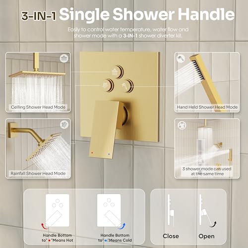 Esnbia Brushed Gold Shower System, Dual Shower Head Combo with Handheld by esnbia - Used condition - Image 3