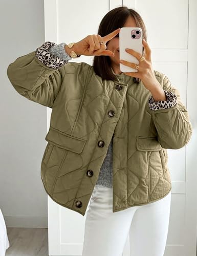 Kissonic Womens Quilted Lightweight Jackets Button Down Puffer Jacket Leopard Lined Bomber Coat with Pockets3