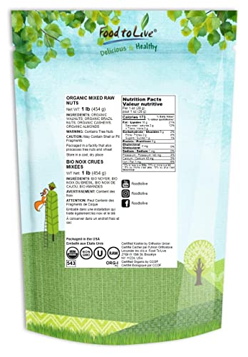 Organic Mixed Raw Nuts, 1 Pound - Cashews, Brazil Nuts, Walnuts, Almonds, Non-Gmo, Kosher, Raw, Vegan, Unsalted, Bulk #TOP1
