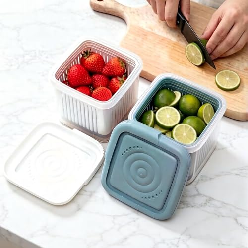 HLILai Fruit Storage Containers for Fridge with Removable Colander, Airtight Food Storage Container, Dishwasher Safe Produce Saver for Refrigerator, Keep Berry Fruit Fresh Longer 3 pcs Small Clear by HLILai - Used condition - Image 4