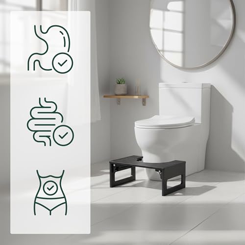 Tabouret WC pliable chic Relaxdays en bambou noir antidérapant 18cm