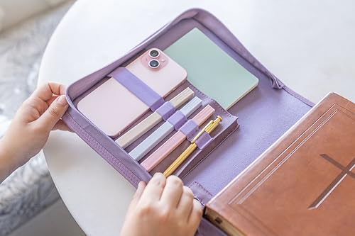 Bible Cover Case for Women – PU Leather Large Bible Case with Minimalist Debossed Design – Christian Bible Accessories for Girls & Women (Purple)