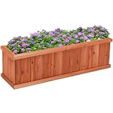 LDAILY Raised Garden Bed, Outdoor Rectangle Flower Beds with Bottom Panels & 2 Drainage Holes, Wood Planter Box for Flowers/Vegetables/Fruits in Backyard Patio (40' L x 12’’ W x 12’’ H)