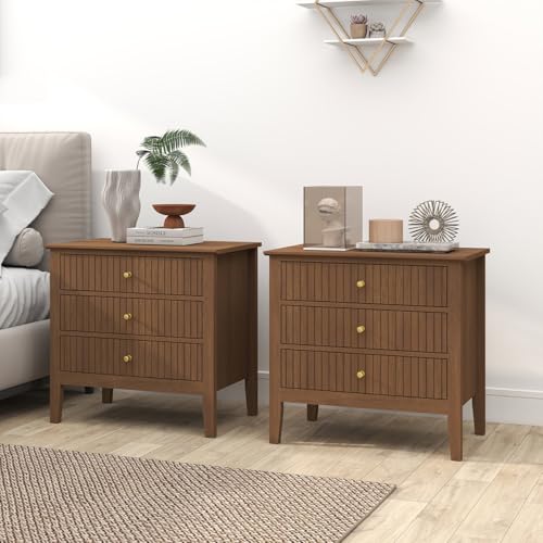 Image of Melody Maison Pair Of Large 3 Drawer Bedside Tables - Hales Dark Wood Range