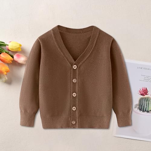 Little Kid Boys Girls Knit Sweater Long Sleeve V Neck Solid Color Button Down Cardigan Winter Fall Warm Knitwear3