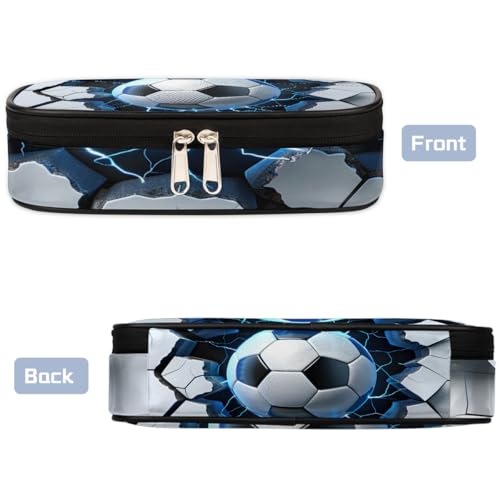 Image of Pardick Soccer in Cracked Big Capacity Pencil Case Pencil Pouch with Zipper, Pen Marker Stationery Bag Art Supply Storage Organizer Box Portable Stationery Storage Bag Pen Holder for Boys Girls