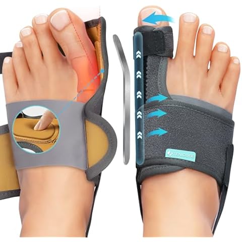 TENICORE Bunion Corrector Big Toe Straightener - Adjustable Bunion Splint with 2 Angle Plates, Bunion Toe Separator with Double Non-slip Strap Cover