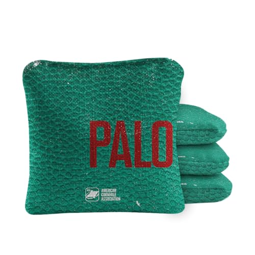 ACA Synergy Pro Dual Sided Cornhole Bags | Palo Alto Green Design | Set of (4) All-Weather Resin Filled Stick & Slide Corn Hole Bags