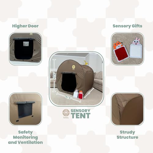 Large Sensory Tent for Kids with Free Interactive Sensory Patches, Dark Brown Sensory Tents and Calm Corner for Kids and Adults with Autism ADHD, Premium Quality Autism Sensory Products by Ieiaiel - Image 2