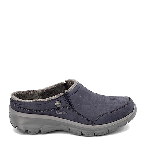 Image of Skechers Women's Clogs - Relaxed Fit: Easy Going - Latte-Twin Gore Open Back Suede Fur Slip-On Clogs with Air Cooled Insole