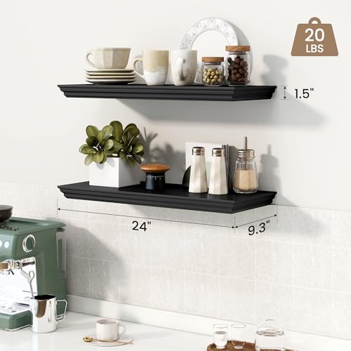 Image of 24 Inch Floating Shelves for Wall, 9.3 inchD Crown Molding Wood Display Shelf