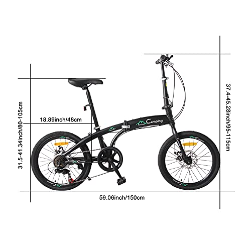 Ktaxon 20 In Folding Bike Adult Bike, 7-Speed Folding Bicycle With 100% Assembled, Double Shock Effect, Powerful Mechanical Dual Disc Brakes And Adjustable Design (Black & Green) #TOP3