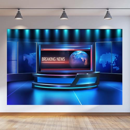 7 x 5 ft News Broadcast Backdrop Studio TV Show Breaking News Monitor Equipment Reporter Interview Stage Photograohy Background Program Record News Report Host Portrait Studio Props by MDUKOIN - Used condition - US$20.77