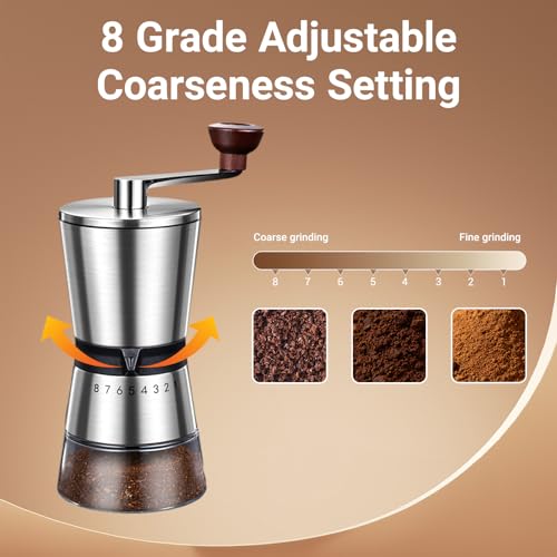 Ceramic Burr Manual Coffee Grinder with 8 Adjustable Coarseness Settings for Cold Brew Espresso Beans French Press Pour Over Drip Stainless Steel Hand Crank Coffee Mill for Home use or Travel Camping by seektik - Image 3
